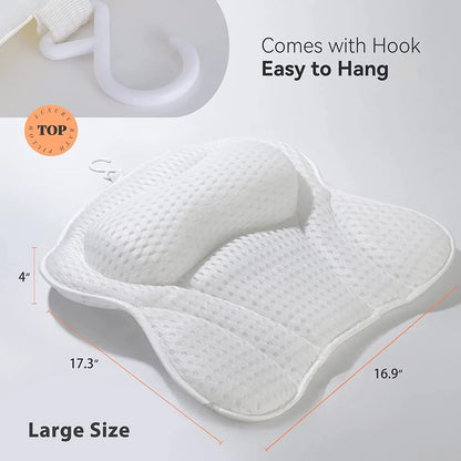 Soft Bath Pillow for Tub - Neck and Back Support with Strong Suction Cups - Comfortable Spa Cushion