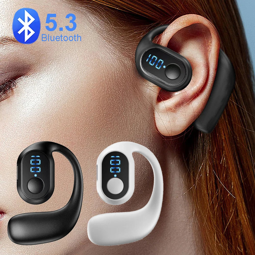 Bluetooth 5.3 TWS Wireless Headphones with Ear Hooks – HiFi Stereo Headset, Noise Cancelling and Waterproof – Compatible with Huawei, Xiaomi