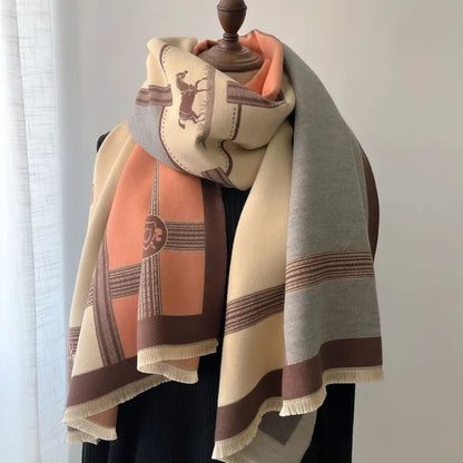 Nouvelle Écharpe Automne-Hiver 2024 – Pashmina Imprimée pour Femme – Châles et Plaids Épais en Cachemire, Chauds et Confortables