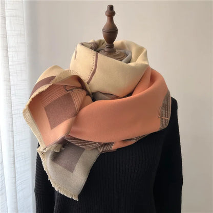 Nouvelle Écharpe Automne-Hiver 2024 – Pashmina Imprimée pour Femme – Châles et Plaids Épais en Cachemire, Chauds et Confortables