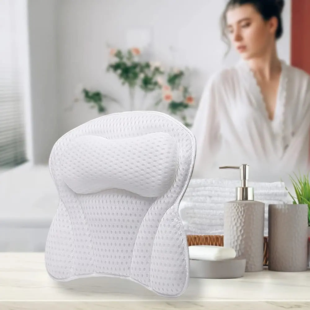 Soft Bath Pillow for Tub - Neck and Back Support with Strong Suction Cups - Comfortable Spa Cushion