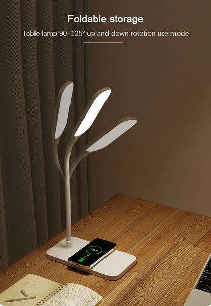 Lampe de Bureau LED avec Chargeur Sans Fil et Port USB – Veilleuse Tactile, Luminosité Réglable, Protection des Yeux – Idéale pour Gaming, Lecture, et Usage Domestique