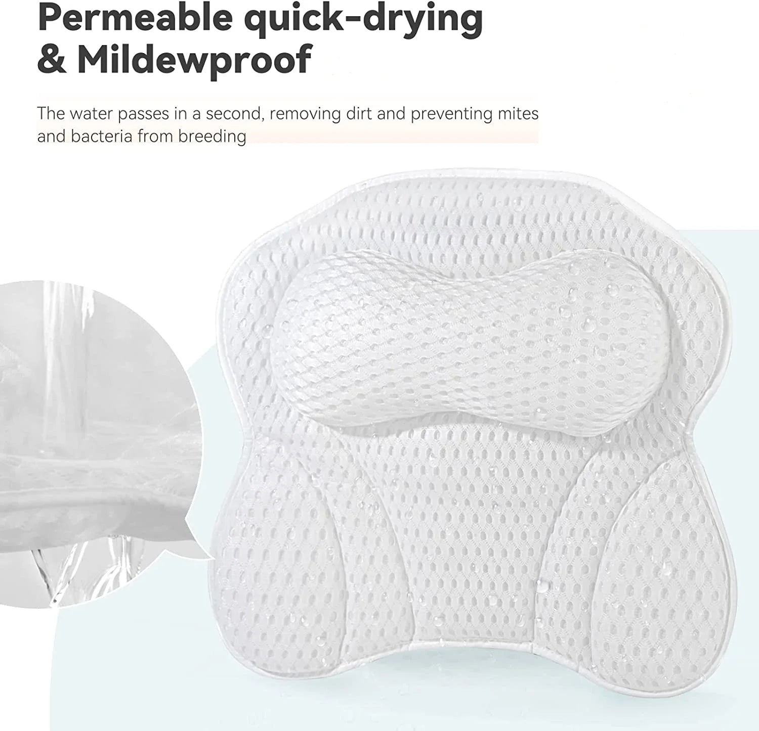 Soft Bath Pillow for Tub - Neck and Back Support with Strong Suction Cups - Comfortable Spa Cushion