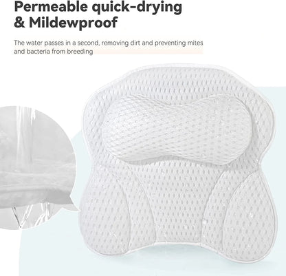 Soft Bath Pillow for Tub - Neck and Back Support with Strong Suction Cups - Comfortable Spa Cushion