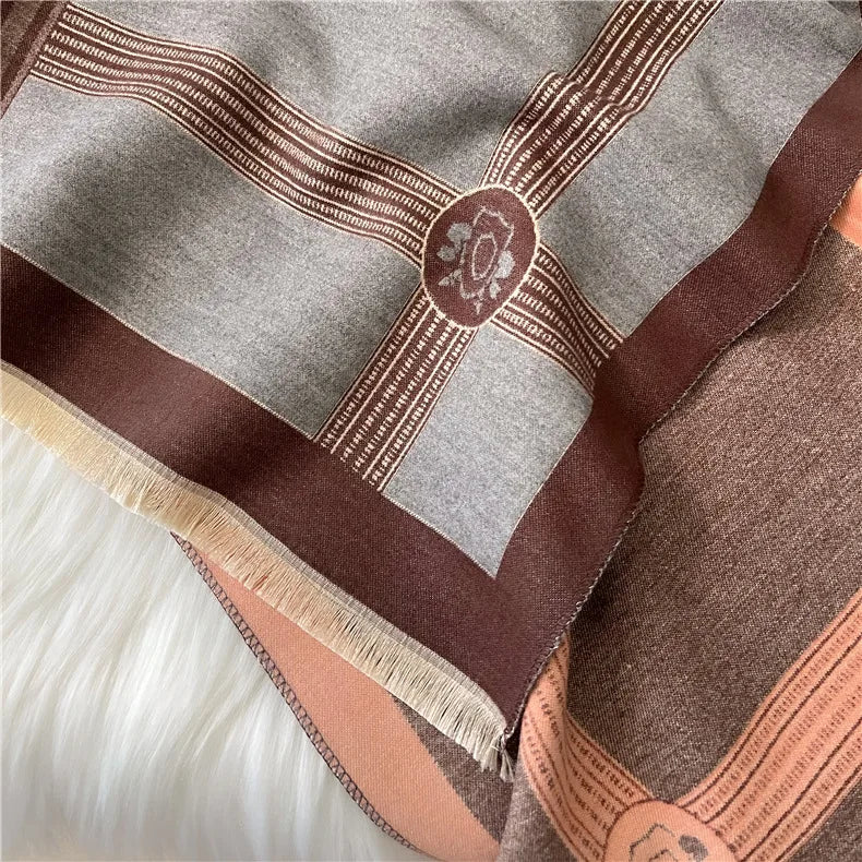 Nouvelle Écharpe Automne-Hiver 2024 – Pashmina Imprimée pour Femme – Châles et Plaids Épais en Cachemire, Chauds et Confortables