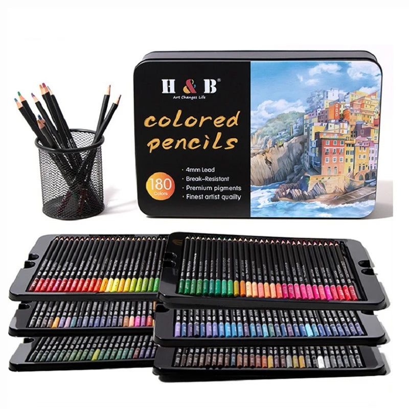 H&B Colored Pencils Set – 24/72/120/180 Pieces – Non-Toxic for Adult Coloring Books – Perfect for Drawing, Blending and Shading