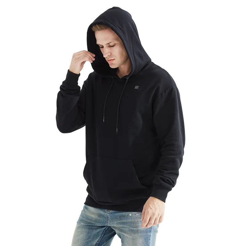 Hoodie chauffant USB pour hommes et femmes – Coton épais avec fermeture éclair, poches et doublure en laine pour l’automne et l’hiver