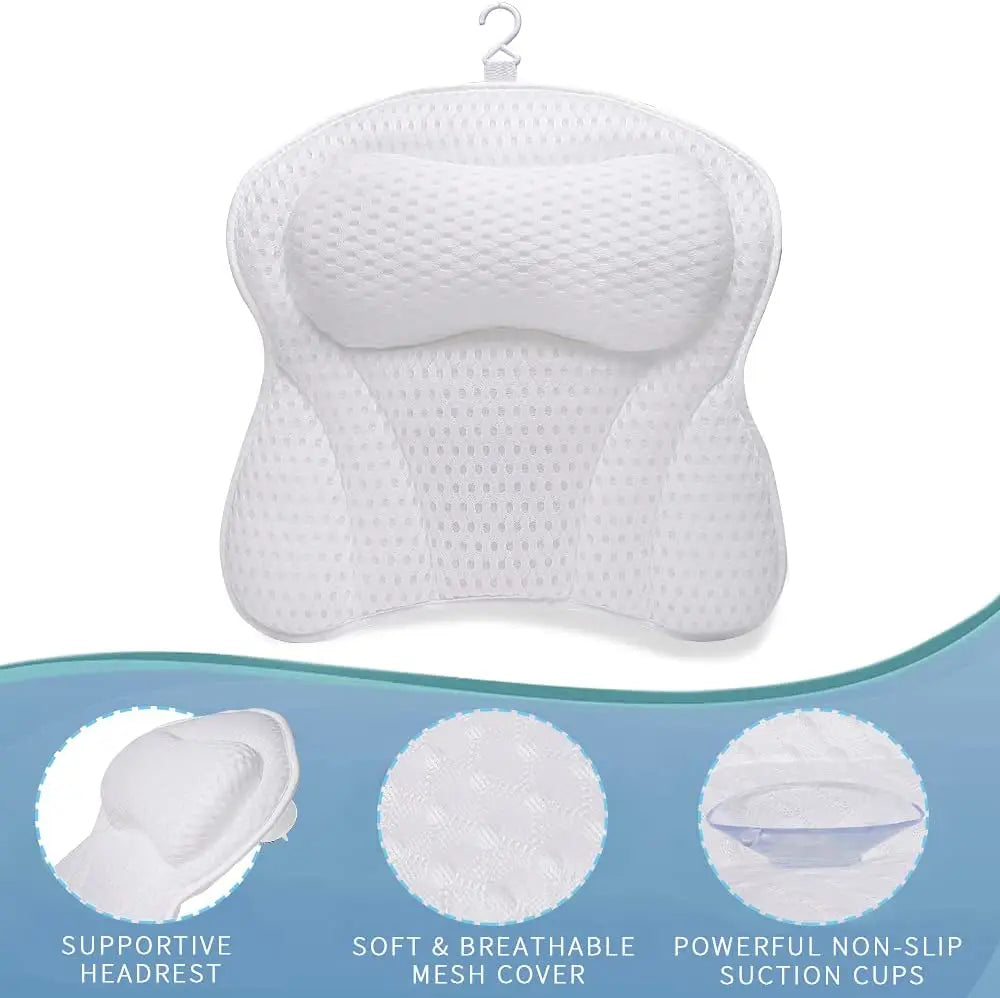 Soft Bath Pillow for Tub - Neck and Back Support with Strong Suction Cups - Comfortable Spa Cushion