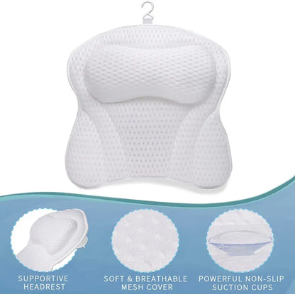 Soft Bath Pillow for Tub - Neck and Back Support with Strong Suction Cups - Comfortable Spa Cushion