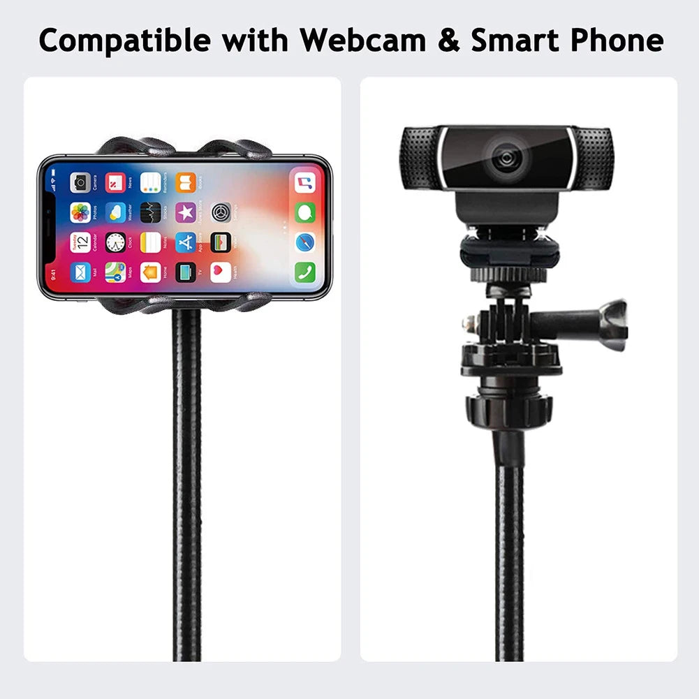 Support Flexible de Webcam 60cm – Support de Caméra et Téléphone 360° Réglable – Fixation à Pince pour Bureau, Table ou Lit