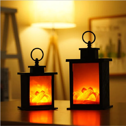 Lanterne de Cheminée à Flamme Simulée – Lampe LED Alimentée par USB ou Piles pour Cour, Chambre, Salon et Décoration de Table