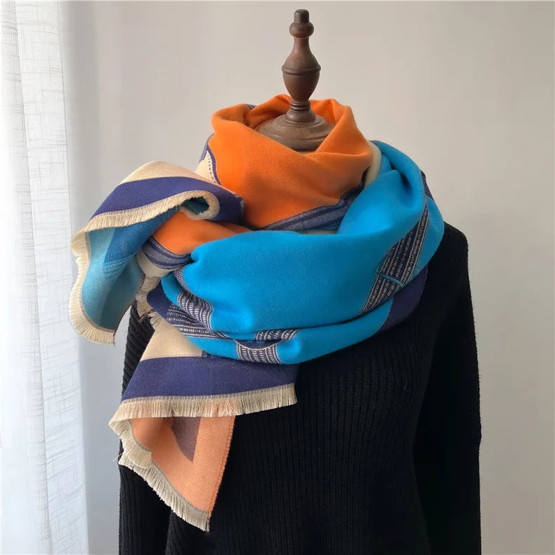 Nouvelle Écharpe Automne-Hiver 2024 – Pashmina Imprimée pour Femme – Châles et Plaids Épais en Cachemire, Chauds et Confortables