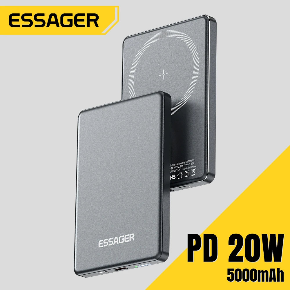 Batterie Externe Sans Fil Fine Essager 5000mAh – Recharge Rapide et Puissante