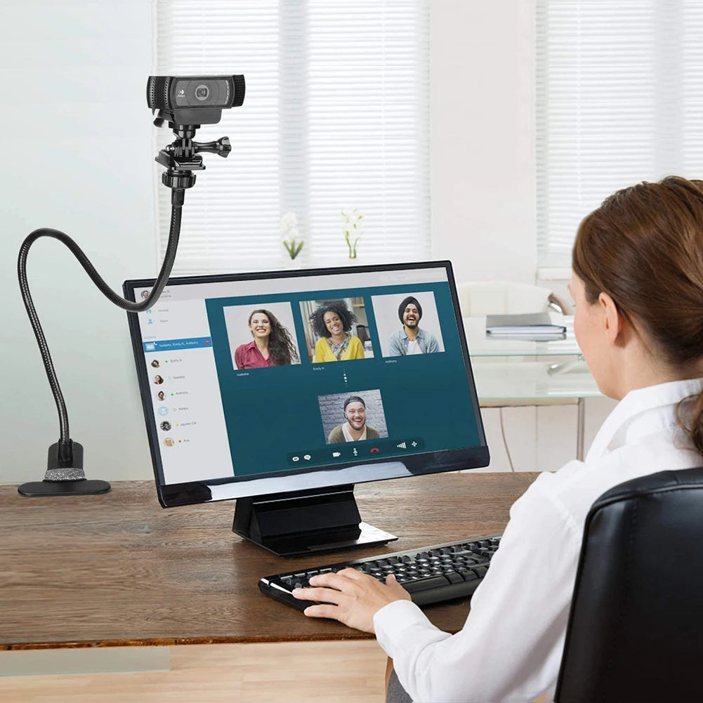 Support Flexible de Webcam 60cm – Support de Caméra et Téléphone 360° Réglable – Fixation à Pince pour Bureau, Table ou Lit