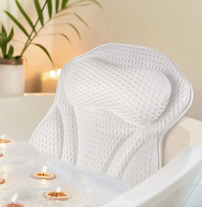 Soft Bath Pillow for Tub - Neck and Back Support with Strong Suction Cups - Comfortable Spa Cushion