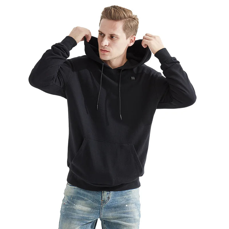 Hoodie chauffant USB pour hommes et femmes – Coton épais avec fermeture éclair, poches et doublure en laine pour l’automne et l’hiver