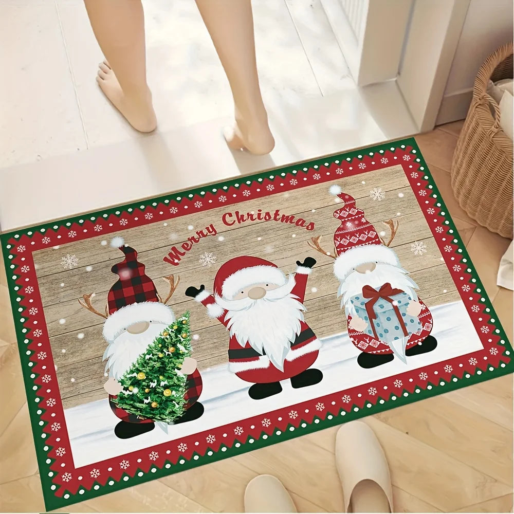 Tapis de Noël Santa Claus à Pois Verts - Décoration de Noël pour Salon, Chambre, et Entrée