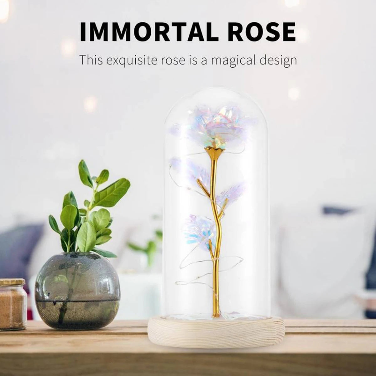 Lampe Rose Galaxie Artificielle avec Papillon et LED Colorée dans un Verre