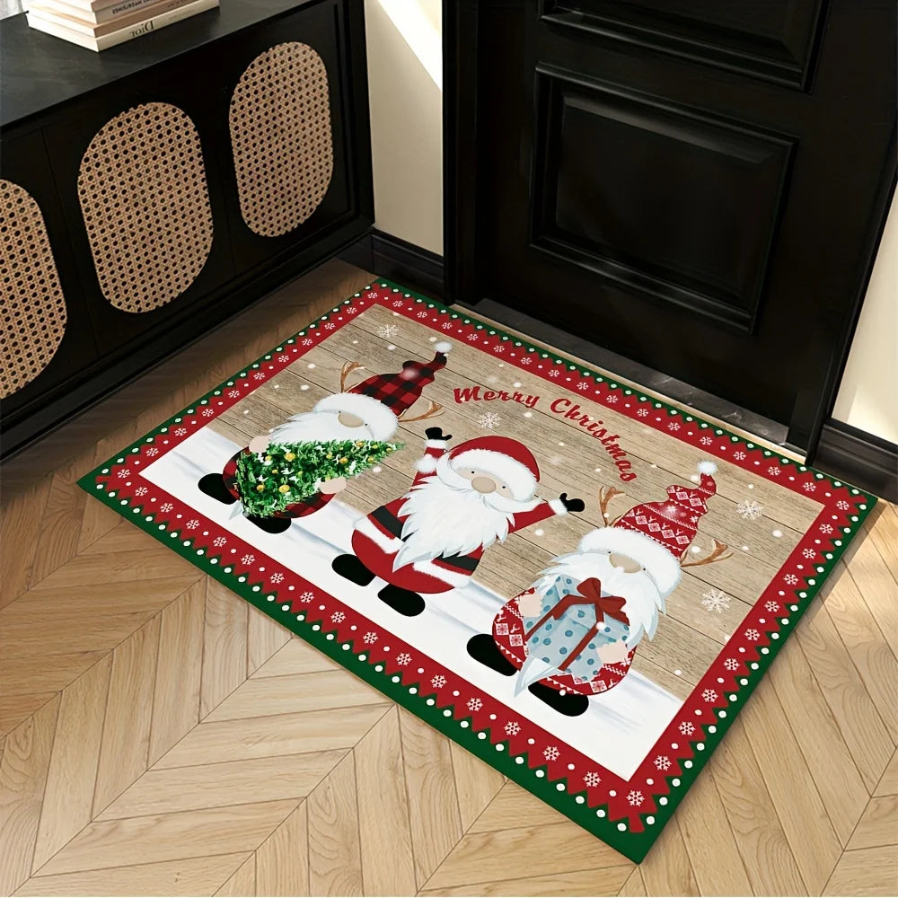 Tapis de Noël Santa Claus à Pois Verts - Décoration de Noël pour Salon, Chambre, et Entrée