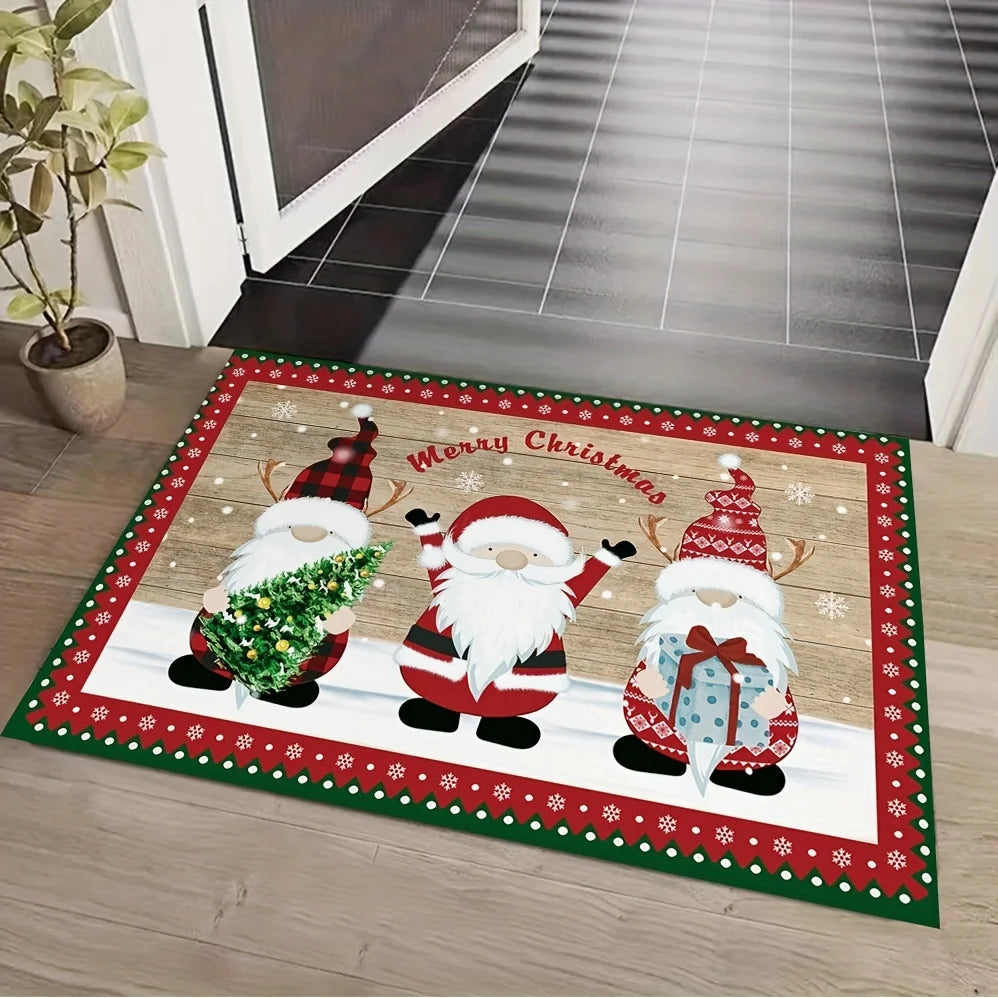 Tapis de Noël Santa Claus à Pois Verts - Décoration de Noël pour Salon, Chambre, et Entrée