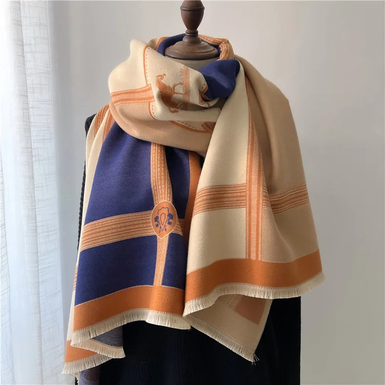 Nouvelle Écharpe Automne-Hiver 2024 – Pashmina Imprimée pour Femme – Châles et Plaids Épais en Cachemire, Chauds et Confortables