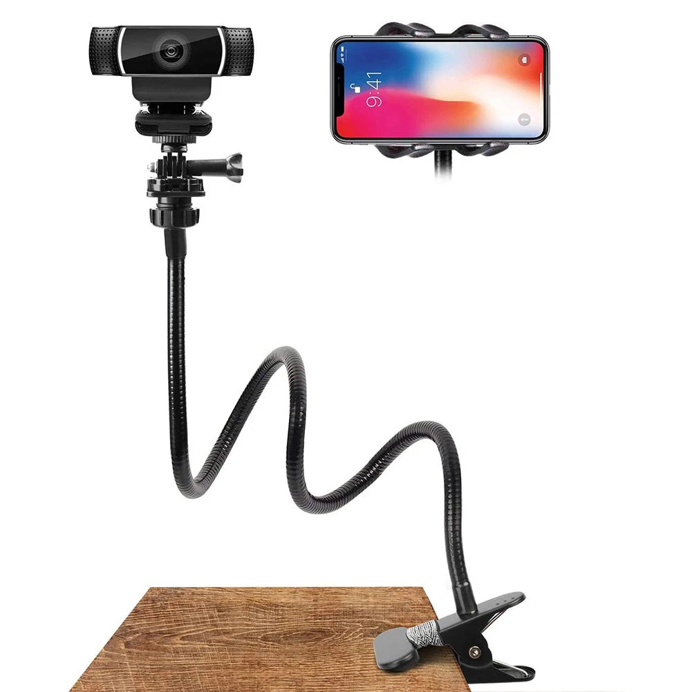 Support Flexible de Webcam 60cm – Support de Caméra et Téléphone 360° Réglable – Fixation à Pince pour Bureau, Table ou Lit